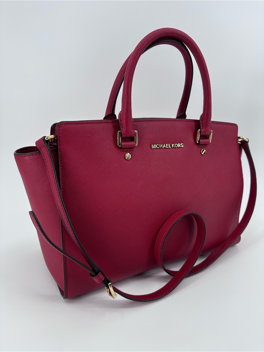 Michael Kors Red Selma Large Saffiano Leather Satchel with Gold Hardware - Picture 10 of 16